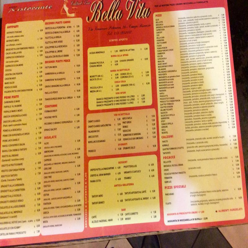 Menu Ristorante Pizzeria Bella Vita-7