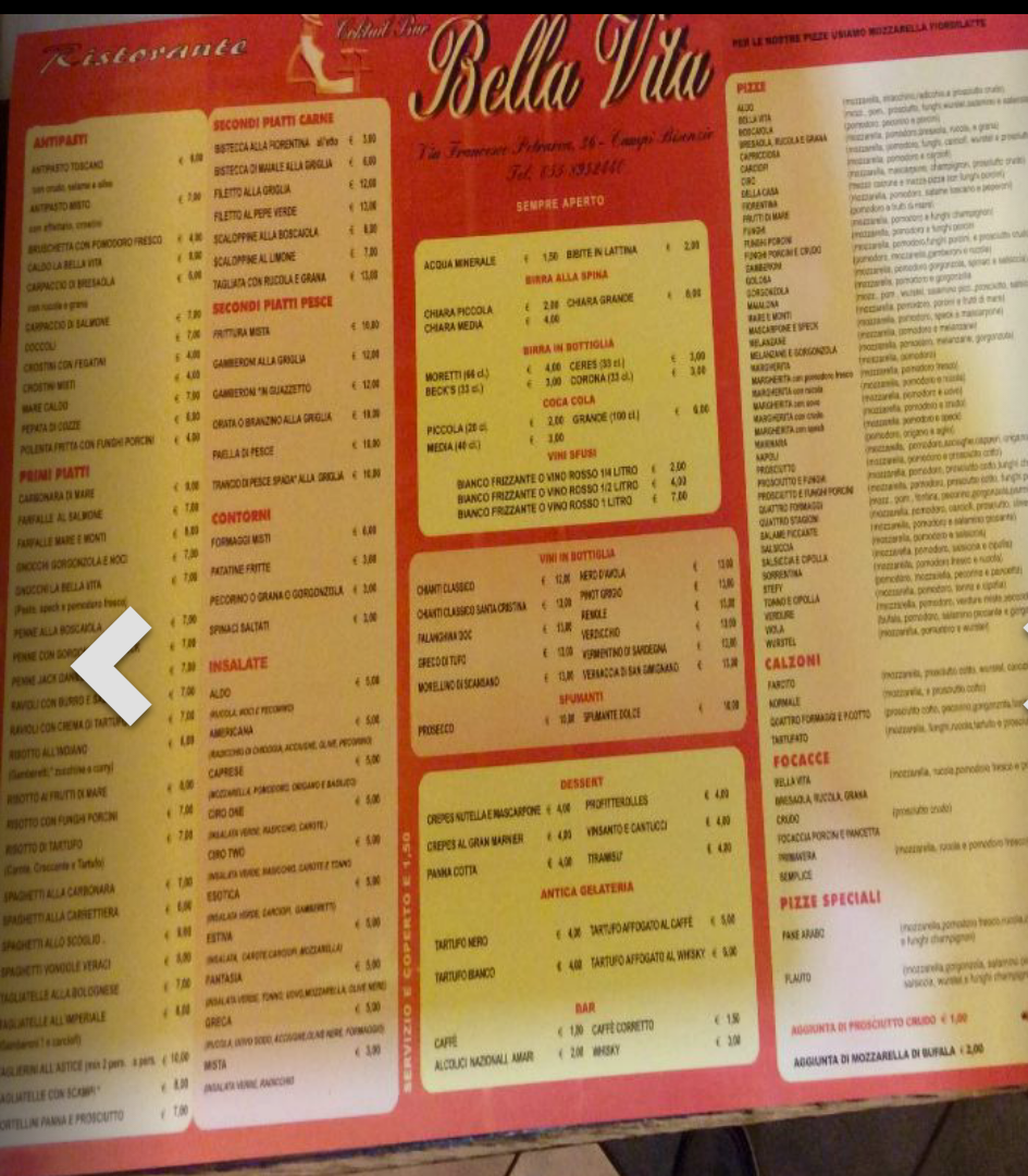 Menu Ristorante Pizzeria Bella Vita-8